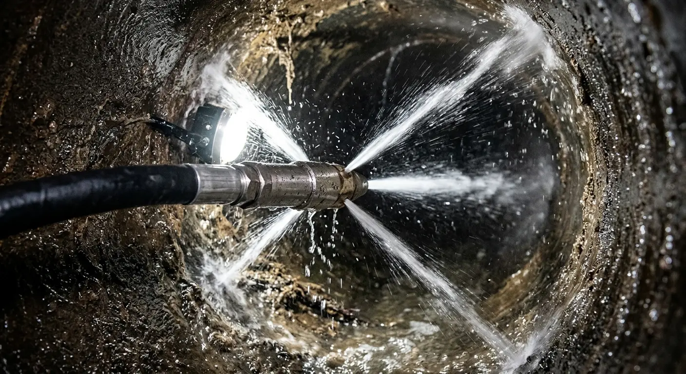 High-pressure hydro jetting nozzle cleaning sewer pipe for Storm Drain Cleaning in Hendersonville